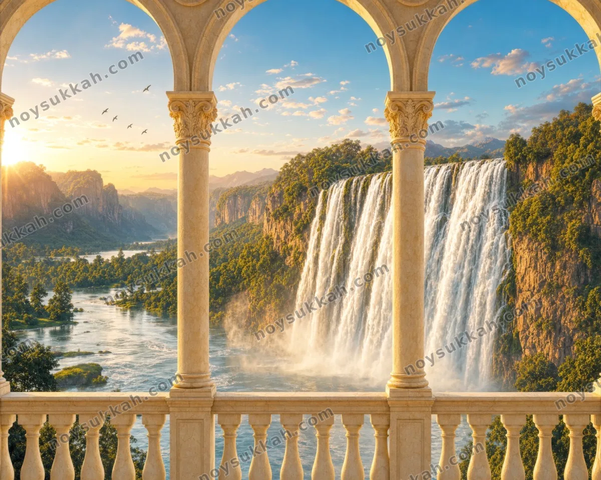 Waterfall — full-wall sukkah mural
