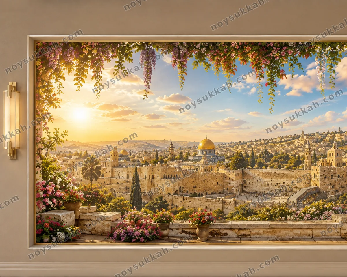 כותל art piece — full-wall sukkah mural